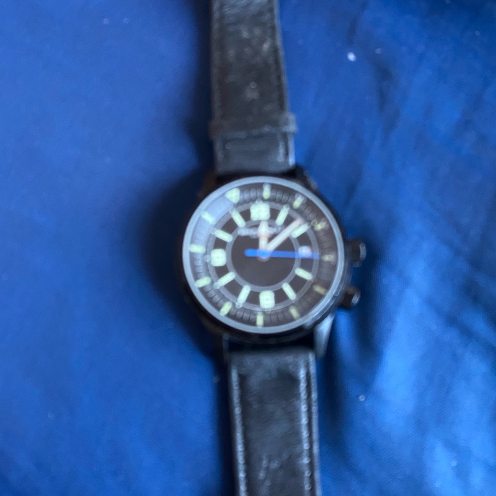 Bruno Magli Black Leather Watch with Blue Second Hand